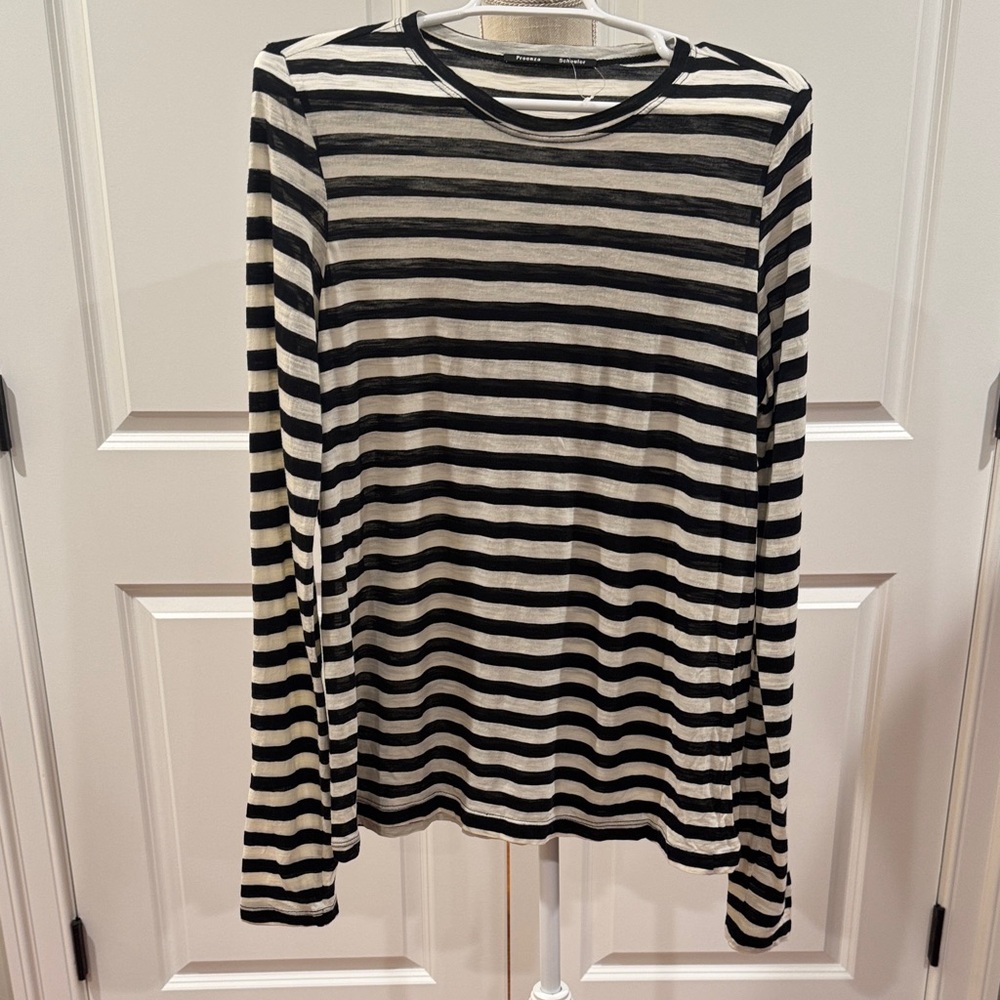 Proenza Schouler Black and White Striped Long Sleeve Tee